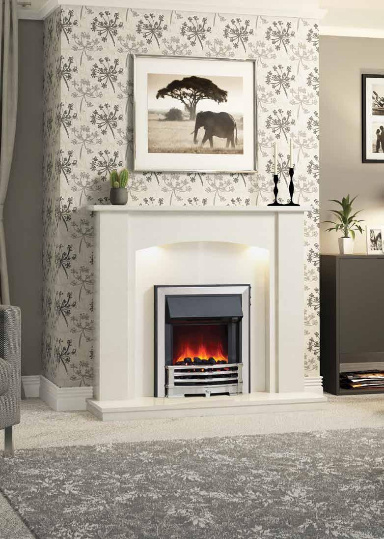 NEW PRODUCT Somerton 48 White micro marble surround featuring an Aspen inset electric fire in Chrome