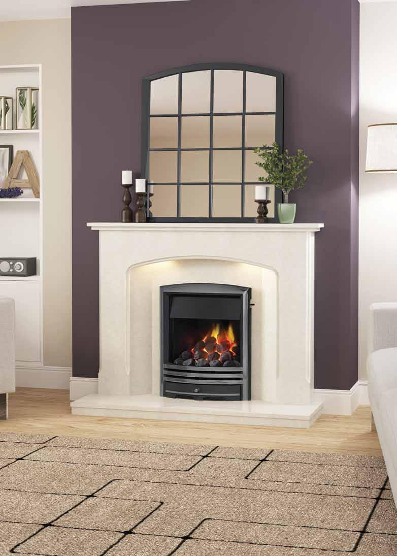 Octavia 51 Manila micro marble surround featuring an inset gas fire with Cast fascia in
