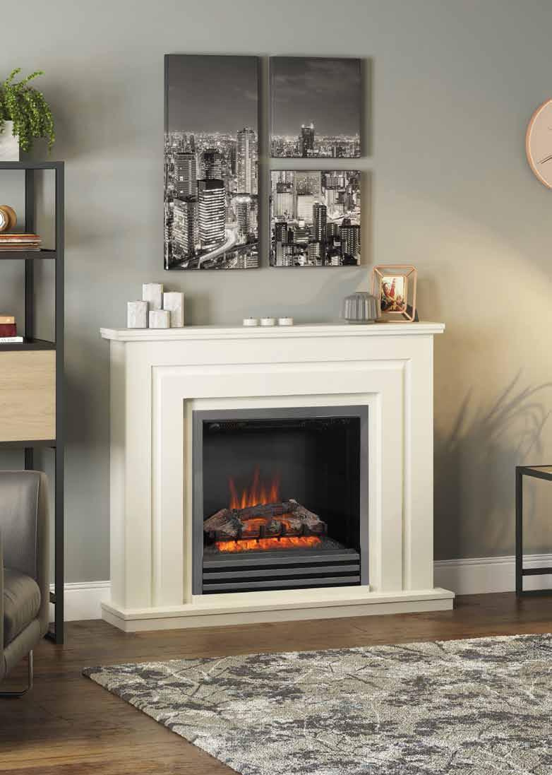 NEW PRODUCT Whitham 48 Electric fireplace in Soft White painted finish featuring a widescreen fire with Black