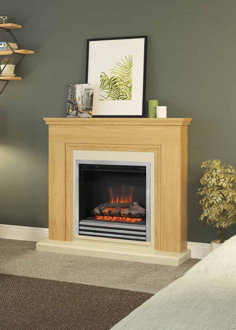 Stanton Oak 46 Electric fireplace in Natural Oak and Almond Stone painted finish featuring a widescreen fire with