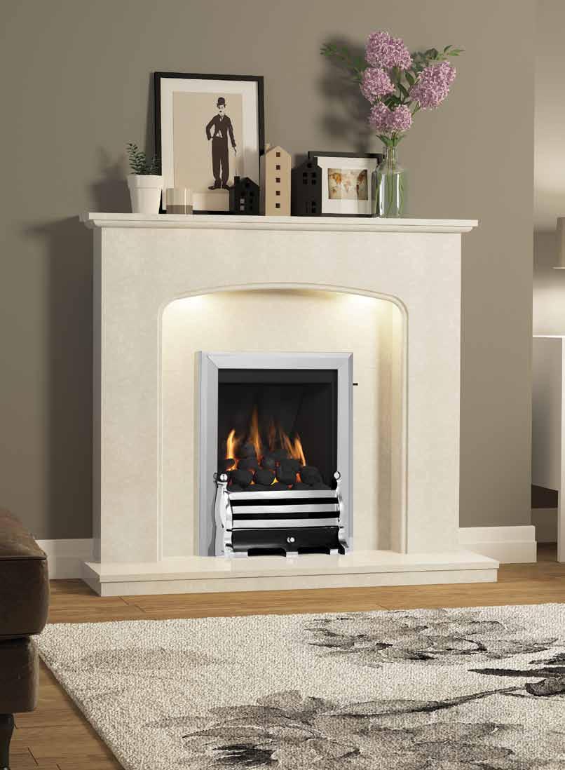 Classic Collection Deepline Radiant open fronted inset Classic gas fire with Chrome trim and Maisie fret in