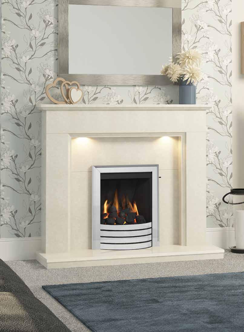 Design Fascia Collection Deepline Radiant open fronted inset gas fire with Design fascia in Chrome.