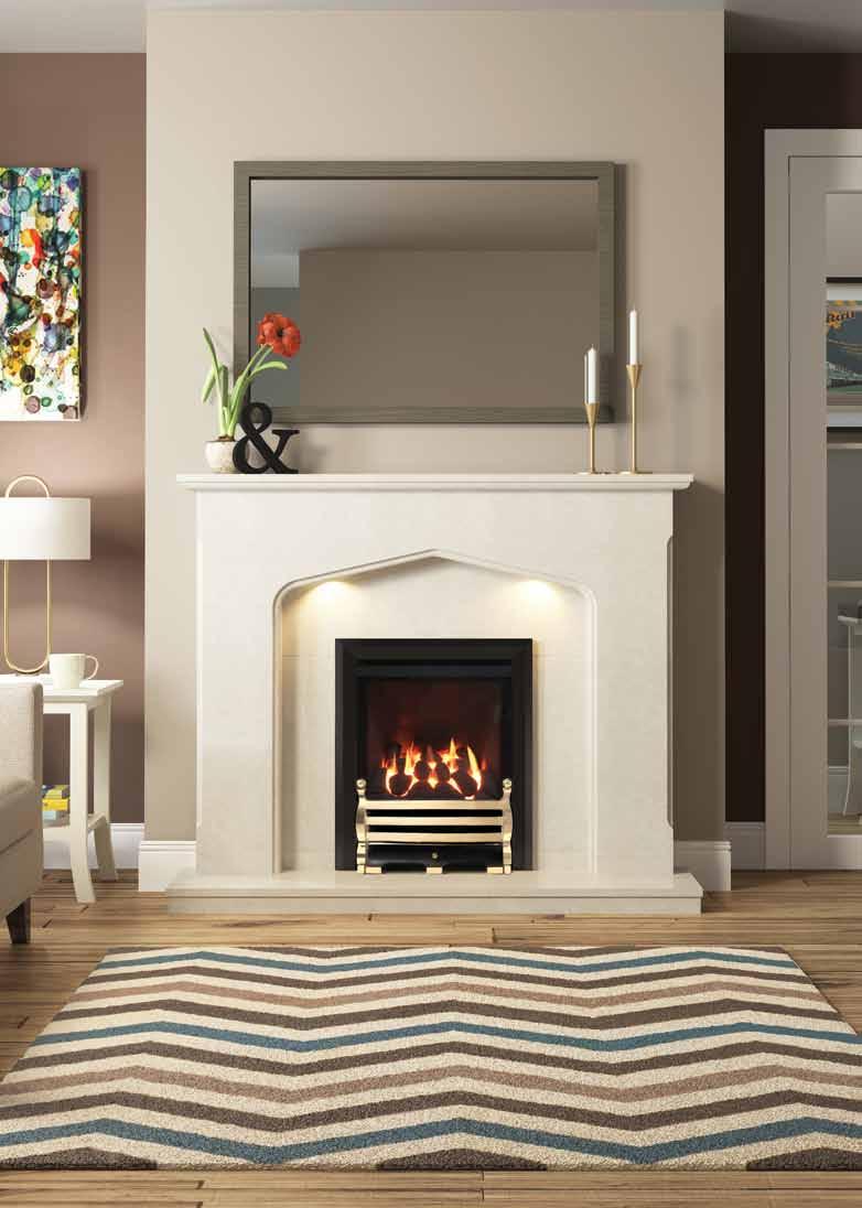 NEW PRODUCT Mataro 52 (or 48 ) Manila micro marble surround featuring a Classic inset gas fire with Maisie Fret