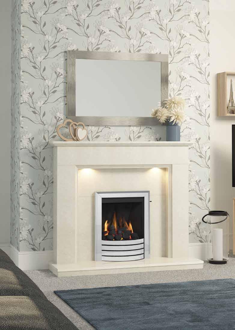 NEW PRODUCT Madalyn 52 (or 48 ) Manila micro marble surround featuring an inset gas fire with Design fascia in