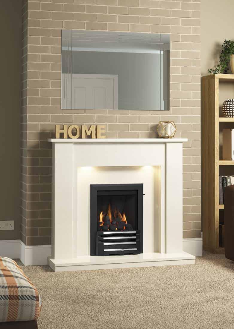 NEW PRODUCT Elda 48 White micro marble surround featuring a Classic inset gas fire with Axton fret in Black /