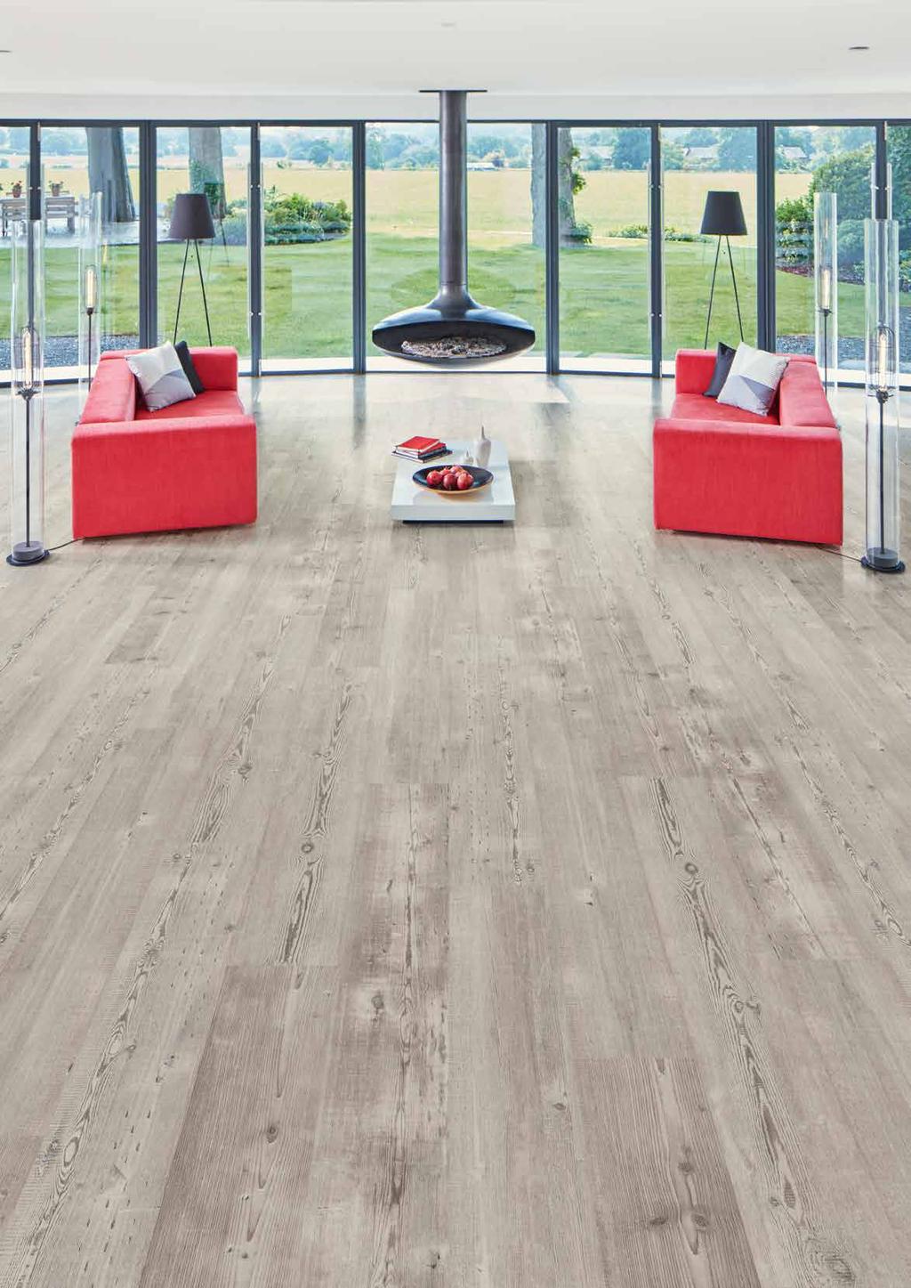 The light hues of Weathered Heart Pine fit perfectly with current design trends, where