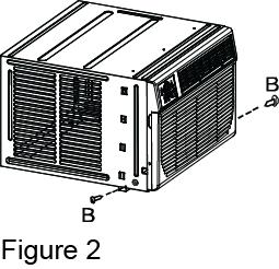 Remove 1 shipping screw from each side. (Figure 1) 3. Remove front panel by removing 1 Phillips screw from each side of the front panel. Set screws aside and save. (Figure 2) 4.
