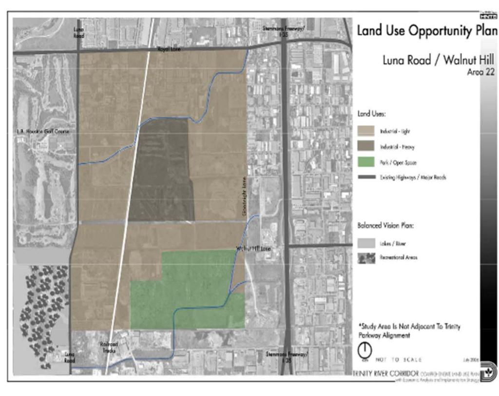 Trinity River Comprehensive Land Use Plan Study Area 22: Luna Road/Walnut Hill Bounded by Royal Lane on the north, Luna Road on the west, Manana Drive on the south and Goodnight Lane on the east.