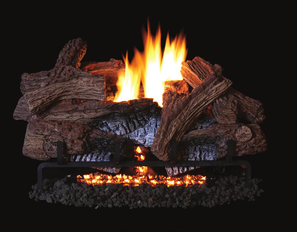WILD TIMBER Log Set TRIPLE-FLAME Series EXCLUSIVE FEATURES Tall dancing yellow flames and ember bed for wood fire realism Heavy-duty grate for enhanced rugged appeal Choose from concrete or ceramic