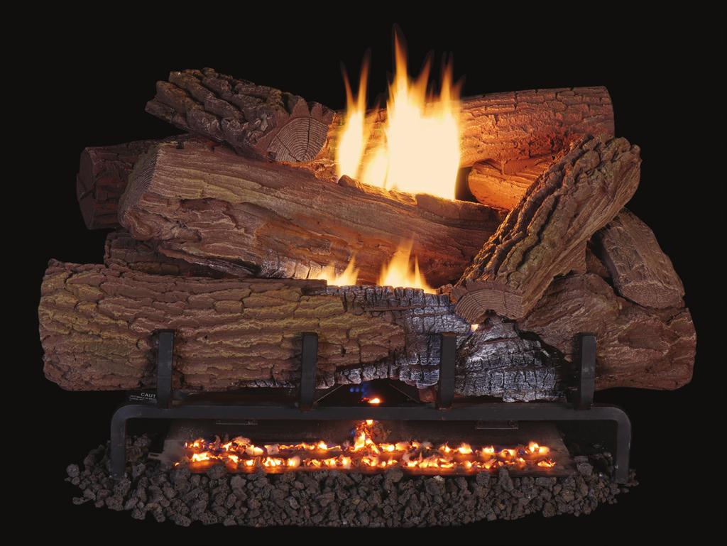 MOSSY OAK Log Set MEGA-FLAME Series EXCLUSIVE FEATURES Available in a wide range of sizes from 24" to 30" to an impressive 36" Highly detailed concrete logs with the wood grain texture and color of