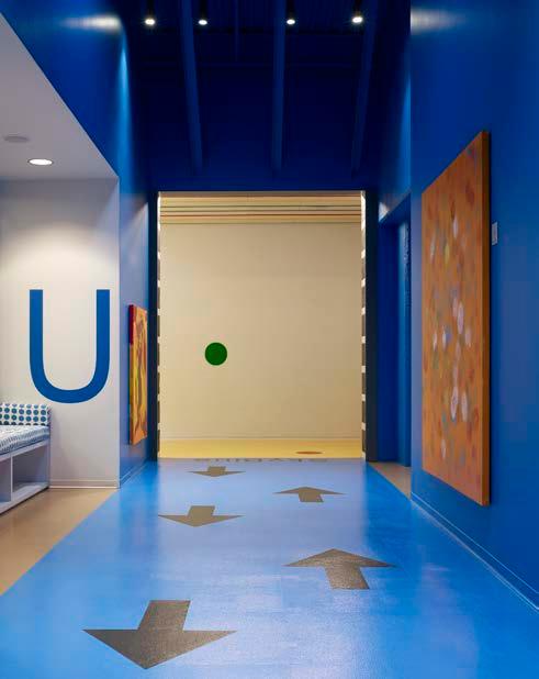 Sky blue classroom corridor