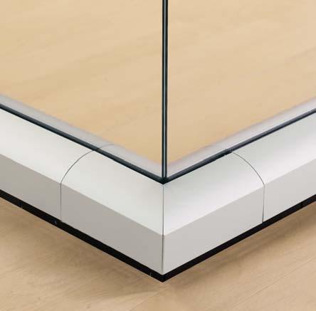 Optos features 90-DEGREE CORNER Mitered glass and aluminum corner trims
