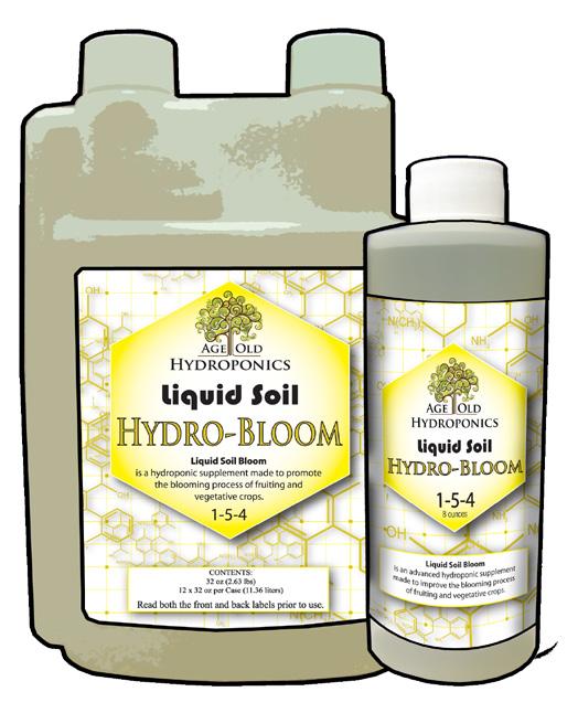 Available in: 8 oz Starter Pack, 12 x 32 oz case and 4 x 1 Gallon case LIQUID SOIL HYDRO-BLOOM Liquid Soil Hydro-Bloom is a concentrated plant food formulated for soilless
