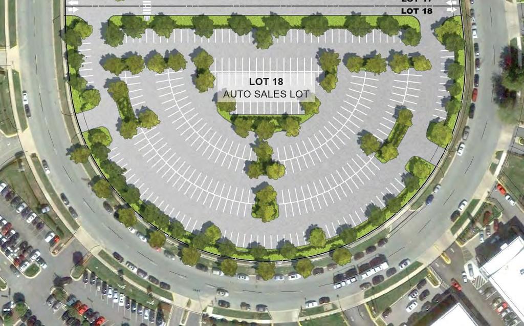 Figure 17 Illustrative rendering of the Landscape Plan, Lot 18 Pedestrian and Vehicular Circulation The parking facility has four vehicle point of access onto Automobile Boulevard all of which are