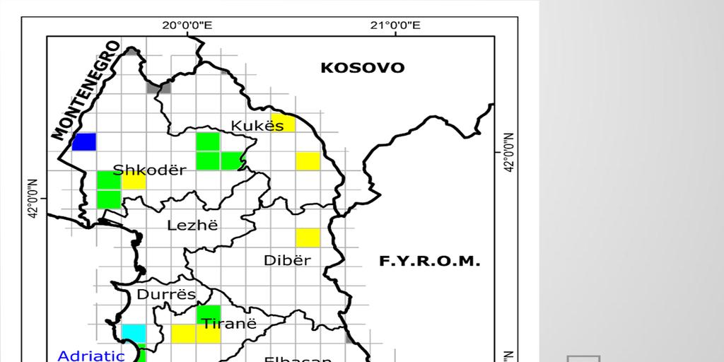 GEOGRAPHICAL DISTRIBUTION OF INDOOR RADON IN DWELLINGS IN ALBANIA In this map are