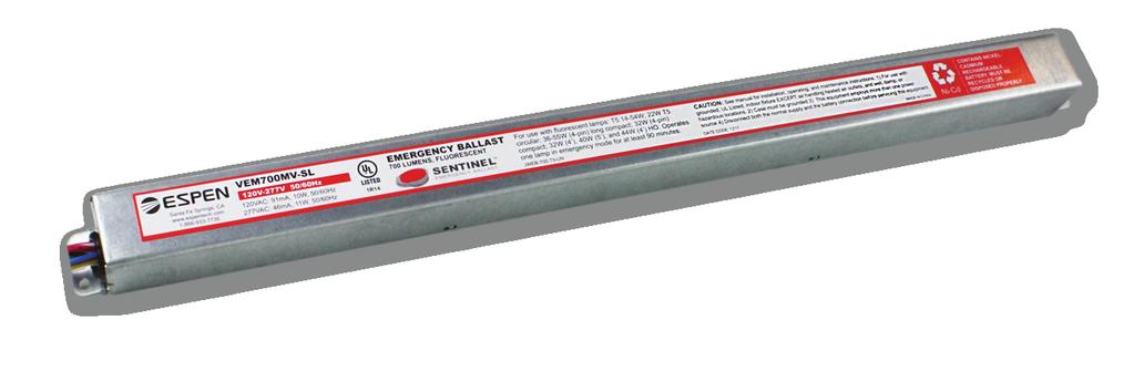 700 Lumens JWEB-700T5-UN The VEM700MV-SL fluorescent emergency ballast works in conjunction with to allow the same fluorescent fixture to be used for both normal and emergency operations.