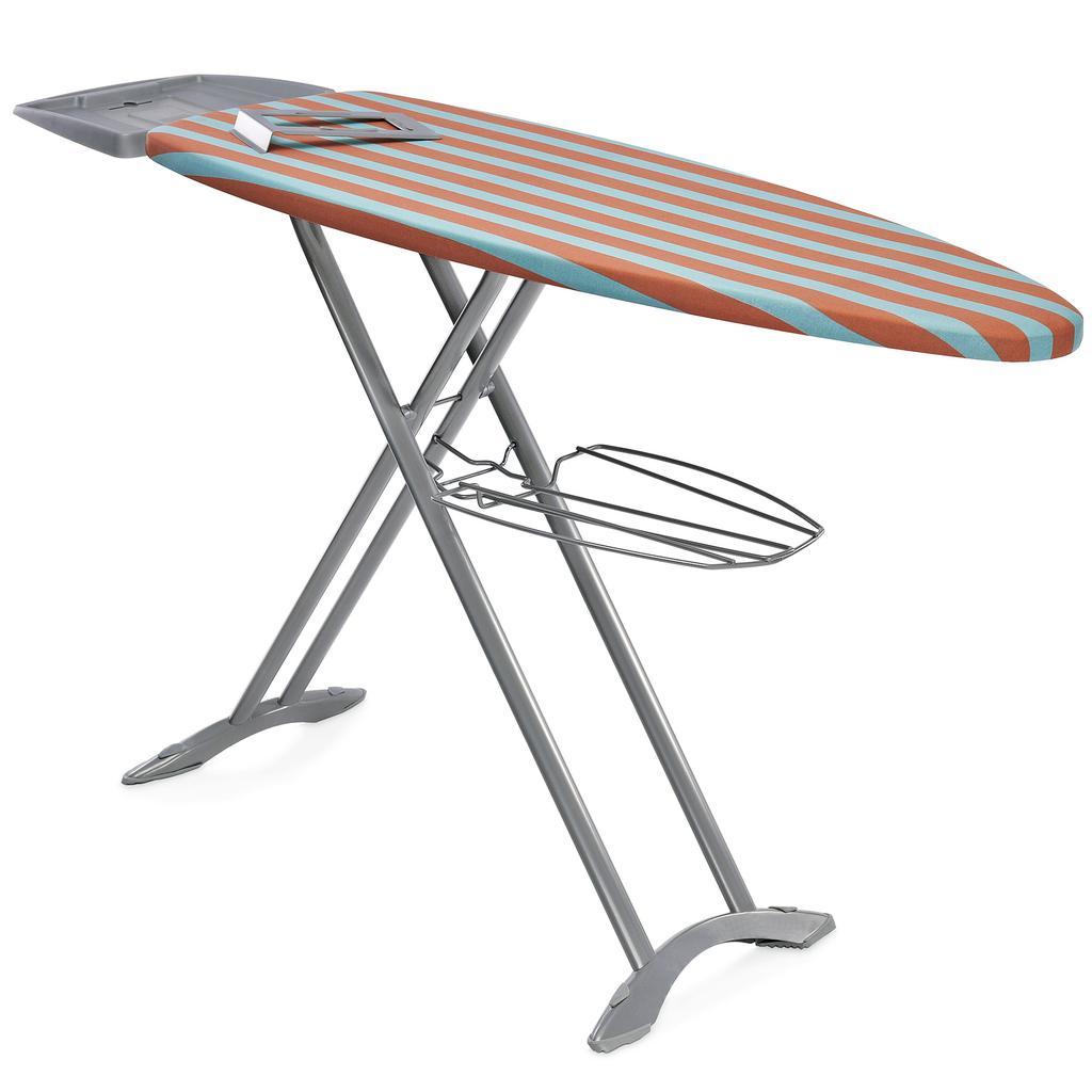 Maxi Plus Pro Plastic Ironing board with plastic steam unit holder and removable iron rest Compact design for easy storage and use Sturdy H-leg frame Folds up easily to a compact position Ironing