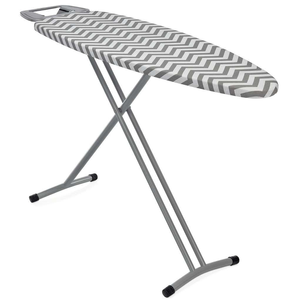 Homie Ironing board with metal steam iron rest Solid T leg frame Dual leg construction for increased stability Compact design for easy storage and use Ironing surface 124 x 40 cm - oval form Large