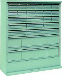 32 drawers (combination) 1070mm high W x H 18 drawers: 135 x 75mm 6 drawers: 280 x 75mm 8 drawers: