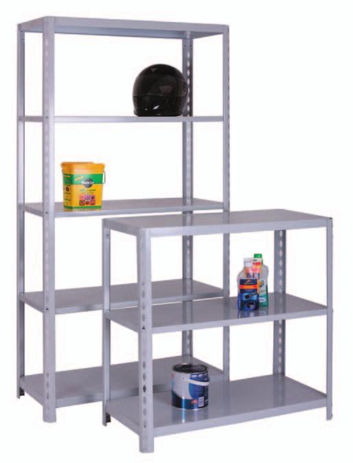 - space between shelves: 3 tier: 310mm 4 tier: 410mm 5 tier: 325mm Deluxe Shelving Units 900mm wide freestanding shelf units with smart grey powder coated fi nish Available in two heights Shelves