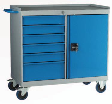 Fitted with 3 sided lipped tool tray top with cushioned matting (laminate top available as optional extra - see below) Finish: Grey epoxy body (BS00A05), Blue epoxy drawers (BS18E53) Other colours