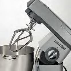 Flat beater is angled to cover the whole bowl; whisk is balloon-shaped for maximum aeration; dough hook is strong enough to knead the heaviest breads.