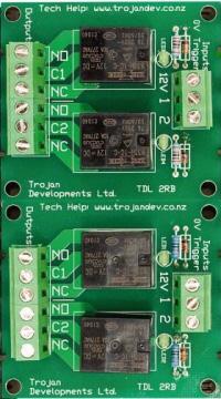 TDL-4RB Four Way Relay Board The TDL-4RB is a 4 Way 8 Amp Relay Board. It has 4 x 12Vdc inputs that can switch 4 separate 8 Amp single pole double throw relays.