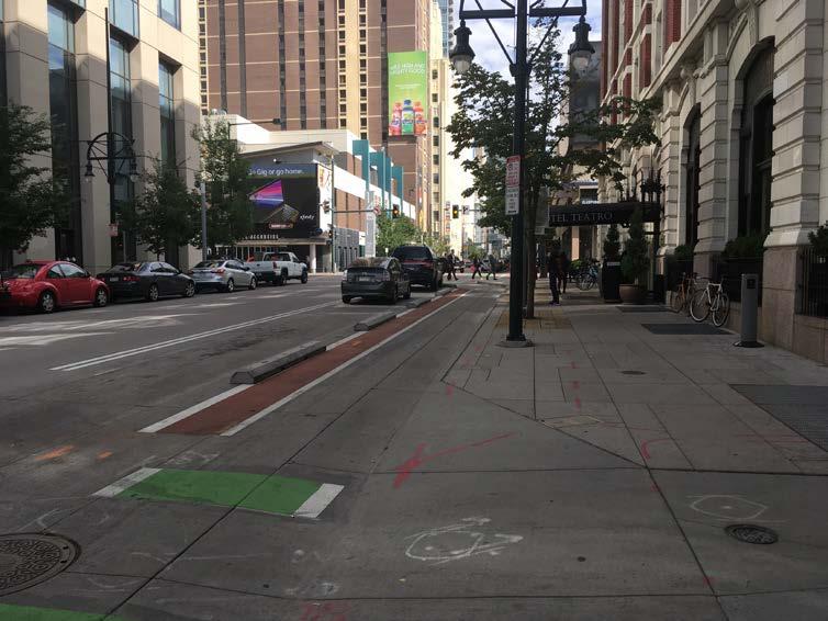 a separated bike lane (parking