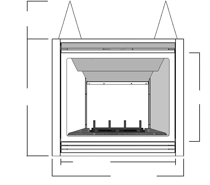 (C) 27-7/8 708 mm STAND-OFF STAND-OFF (D) 15-1/4 387 mm (H) 7-1/2 191 mm FIREPLACE FRONT FIREPLACE FRONT (B) 35-7/8 911 mm LEFT SIDE RIGHT SIDE (G) 10 254 mm STAND-OFF HEAT SHIELD GAS LINE HOLE