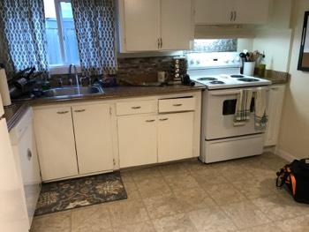 1. Kitchen Room Kitchen Walls and ceilings appear in good condition overall. Flooring is linoleum. Heat register present. Accessible outlets operate. Light fixture operates.
