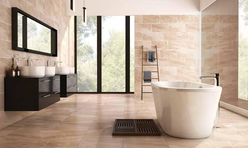 The Astbury range is a luxurious marble effect tile available in beige and grey, Astbury brings a detailed and dynamic veined stone look into the home.