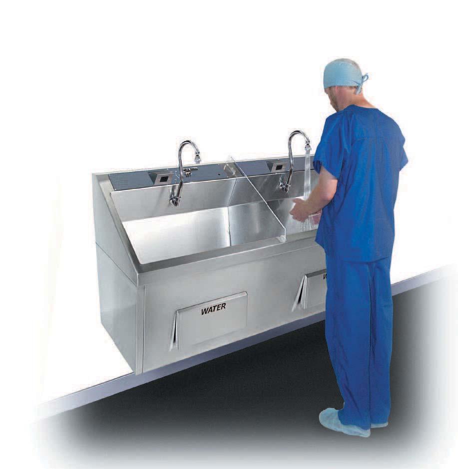 Operation Room Scrub Sinks Deck Mounted Mixing Valve for Optimal Temperature Control A highly visible, deck mounted mixing valve provides simple temperature control.