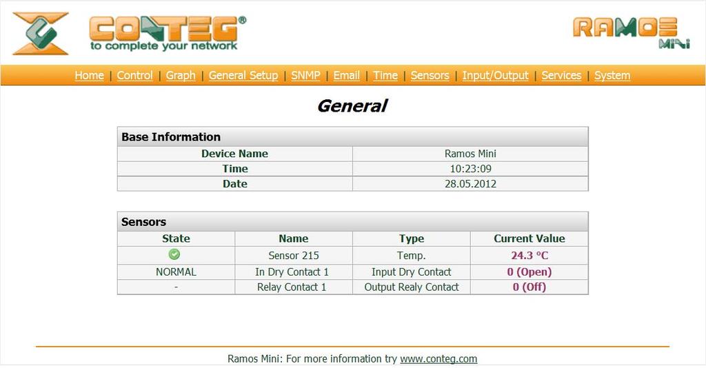 Home / General page: Control page: It is possible on the Control page to change status of relay manually with using