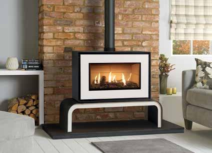 Studio 1 Freestanding Studio 1 Freestanding with White front and bench, Log-effect fuel bed and Vermiculite lining Studio 1 Freestanding with White front and plinth, Driftwood-effect fuel bed and