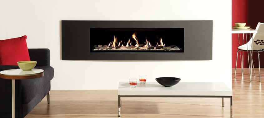 Studio 3 Balanced Flue, Verve frame with Pebble & Stone fuel bed and Black Glass lining Your Gazco stockist: 3.