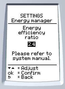 INSTLLTION 6.4 Energy management The energy efficiency coefficient determines the switching point between two energies (gas, electricity), in accordance with their respective costs.