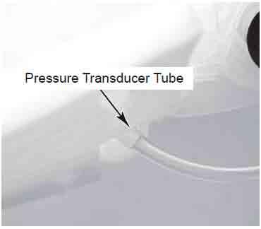 NOTE: Usually, if the pressure transducer malfunctions, the washer will generate a long fill, or long drain error. 1. Check the functionality of the pressure transducer by running a small load cycle.