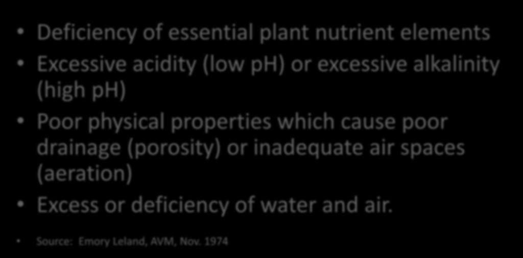 Potting mixtures may not produce good plant growth due to: Deficiency of essential plant nutrient elements Excessive acidity (low ph) or excessive alkalinity (high ph)