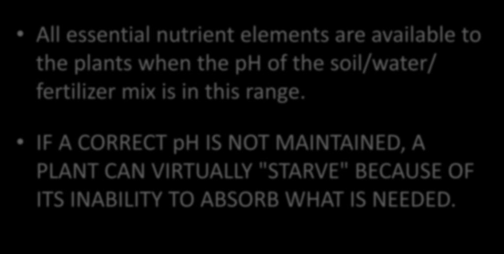 All essential nutrient elements are available to the plants when the ph of the