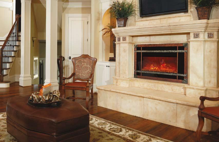 INSERT-30-4026 Electric Fireplace with Blacksmith Metro-Sierra overlay and Harvest Moon fire glass INSERT Series Fireplace Features INSERT-30-4026 specifications Great alternative for wood or gas