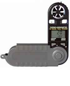 POCKET THERMO-ANEMOMETER The 8908 mini hand held combined anemometer and thermometer is a general purpose vane air speed meter that simultaneously displays both air flow measurement and temperature.