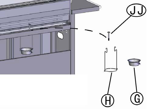 Step 13 (Assemble the heating plate, cooking grid andwarming grid ) a) Place the heating plate (F) on inside the firebox upon the burners.
