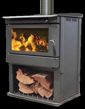 9g Efficiency 69% This attractive fan forced woodheater is designed for use in small to medium sized homes whilst offering a small wood storage option under the firebox.