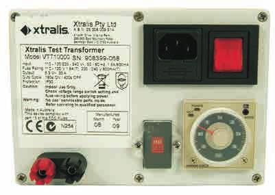 Wire Burn Test Box Built in timer Insulated terminals Selectable input voltage Illuminated power on indicator Robust enclosure Supplied with UK power lead 4.