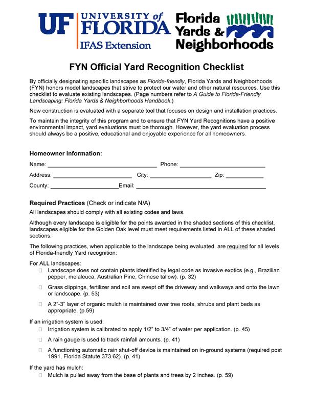 Yard Recognition Checklist Revising to match handbook page numbers Revising layout of