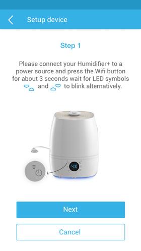 (Picture i3) Skim over the main features of your Humidifier, then tap Skip To Setup.