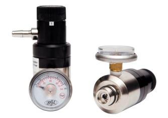 The Fixed Flow Series regulators and the Demand Flow Series regulators are available in both Nickel Plated Brass and Stainless Steel.