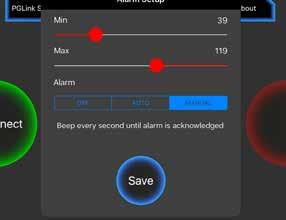 Once you have selected your alarm type, press the button labelled Save. This will close the Alarm Settings screen.
