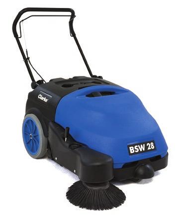 urethane tires One-touch scrubbing with three pressure settings Sweepers BSW 28 Whether you are sweeping carpet or hard floor, the BSW 28 Sweeper from Clarke has the performance for both.
