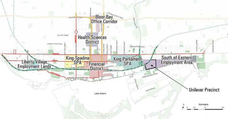 Figure 4: Key Areas of Employment, Downtown and "Shoulders" Significant job growth has recently been experienced in the areas identified in Figure 4, particularly south of Queen Street East, and is